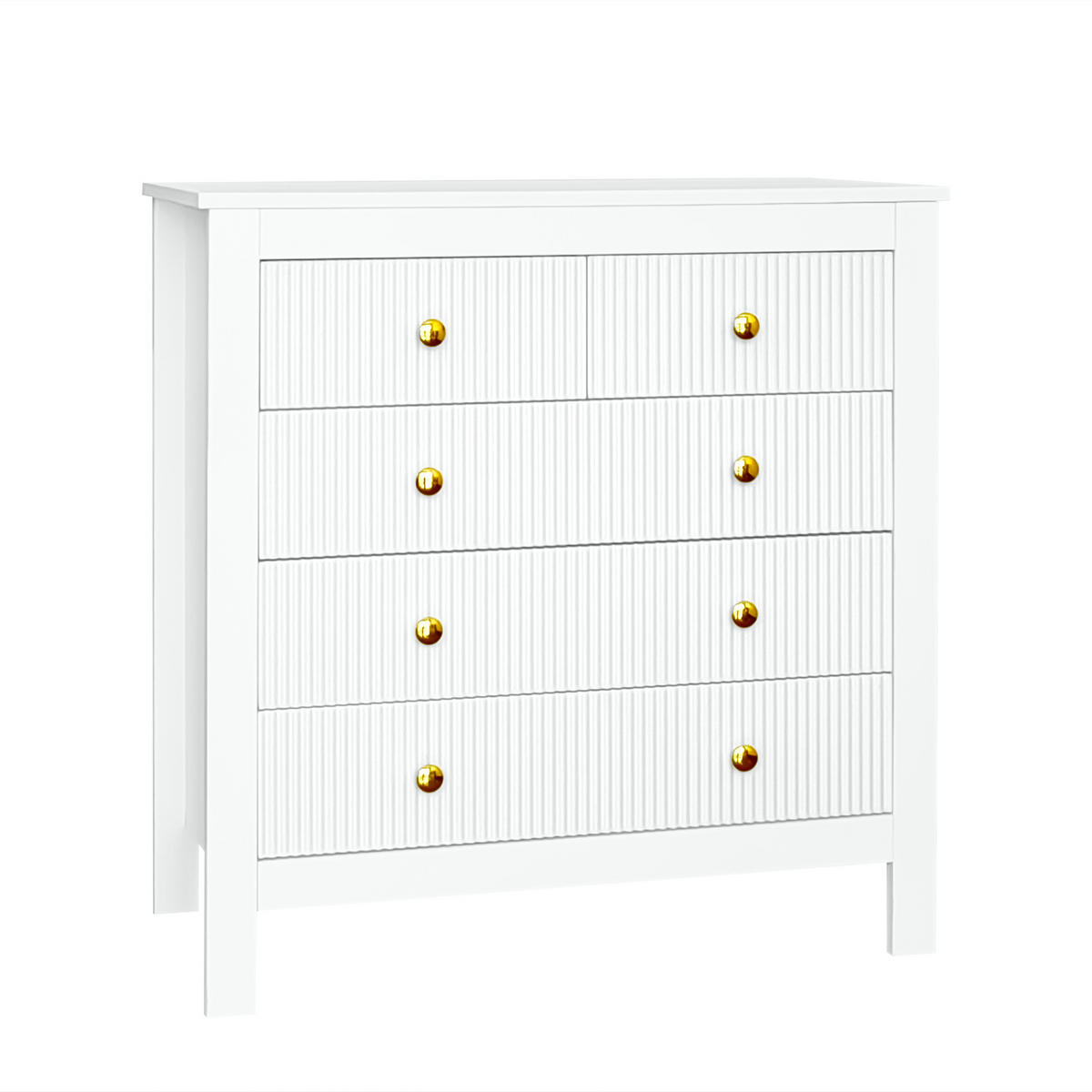 SIDEBOARD mit 5 Schubladen 80,5/39,5/79 cm in Weiß mit goldfarbenen Griffen - Weiß, Holzwerkstoff (79/80.5/39.5cm) - BEAOK
