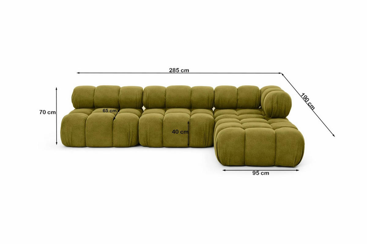 ECKSOFA L-Form Modulare, Veloursstoff Salvador, Olive, Rechts, Selia - Olivgrün, Holz (285/190cm) - Kaiser Möbel