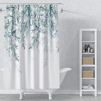 DUSCHVORHANG Eukalyptus Blätter Grün Aquarell Pflanze fürs Badezimmer wasserdicht Polyester - Weiß, Textil (180/3cm) - MCBOSON