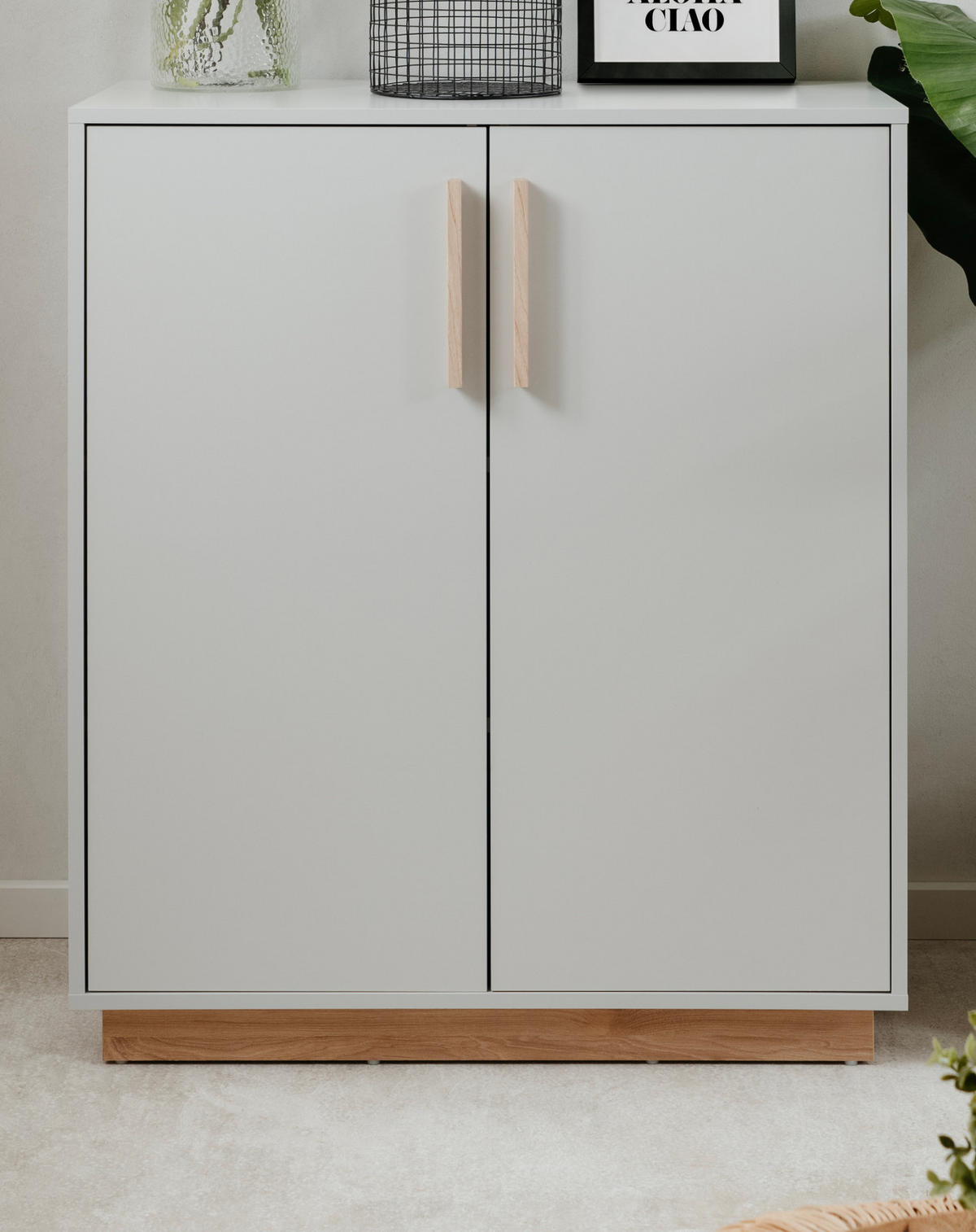 KOMMODE grau, Hickory Walnuss 82 cm, Sideboard 2-türig - Walnussfarben/Grau, Holzwerkstoff/Metall (82/94/40cm) - Furn.Design