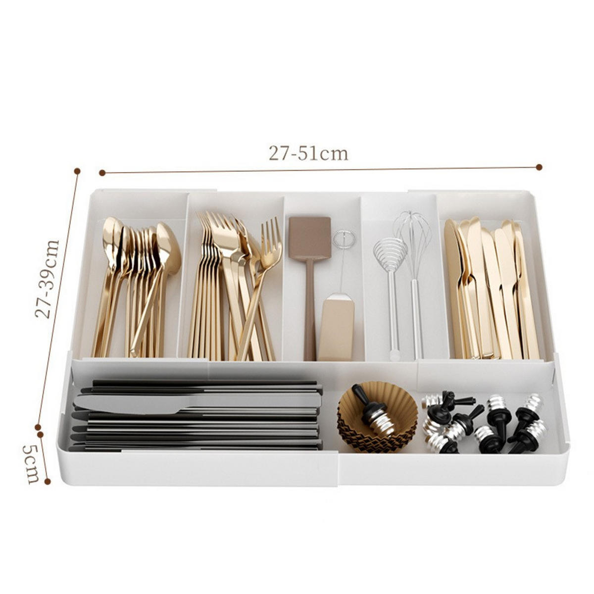 BESTECKEINSATZ, ausziehbar & verstellbar,(27–51) cm × (27–39) cm,Weiß - Weiß, Kunststoff (27/5/27cm) - Authentics