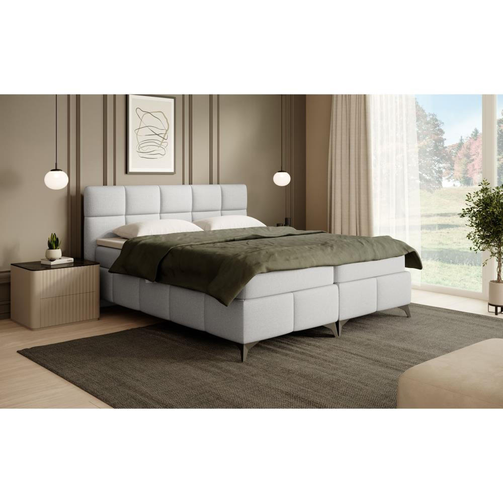 BOXBETT Solido mit Bettkasten 180x200 cm hellgrau - Hellgrau/Schwarz, Textil/Metall (180/200cm) - Beautysofa
