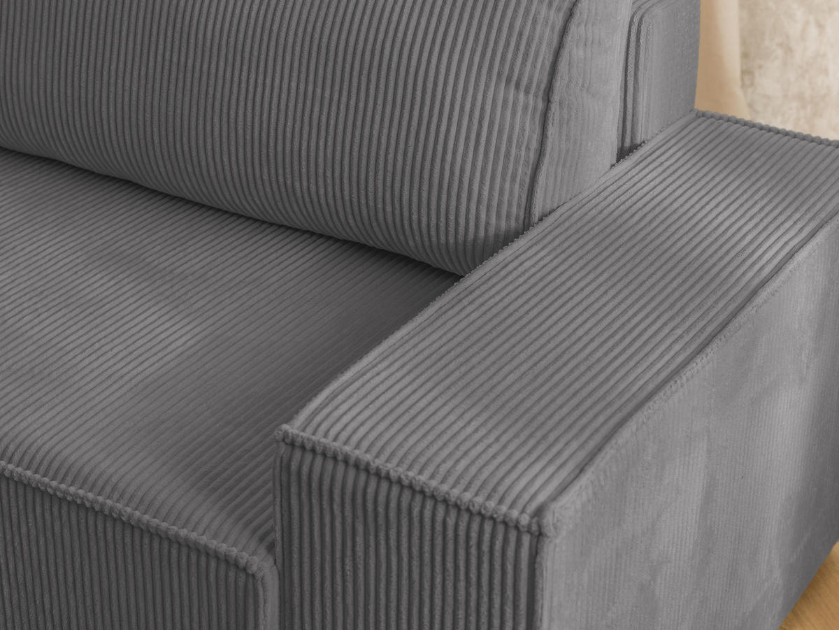 ECKSOFA Rivio mit Schlaffunktion und Bettkasten, Cordstoff Grau - Schwarz/Grau, Holz/Kunststoff (149/262cm) - S-Style