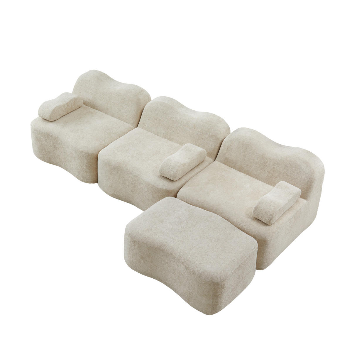 MODULARES Ecksofa mit Ottomane, tiefer Sitzfläche und Samtbezug, Beige - Beige, Textil (288/167cm) - Redom
