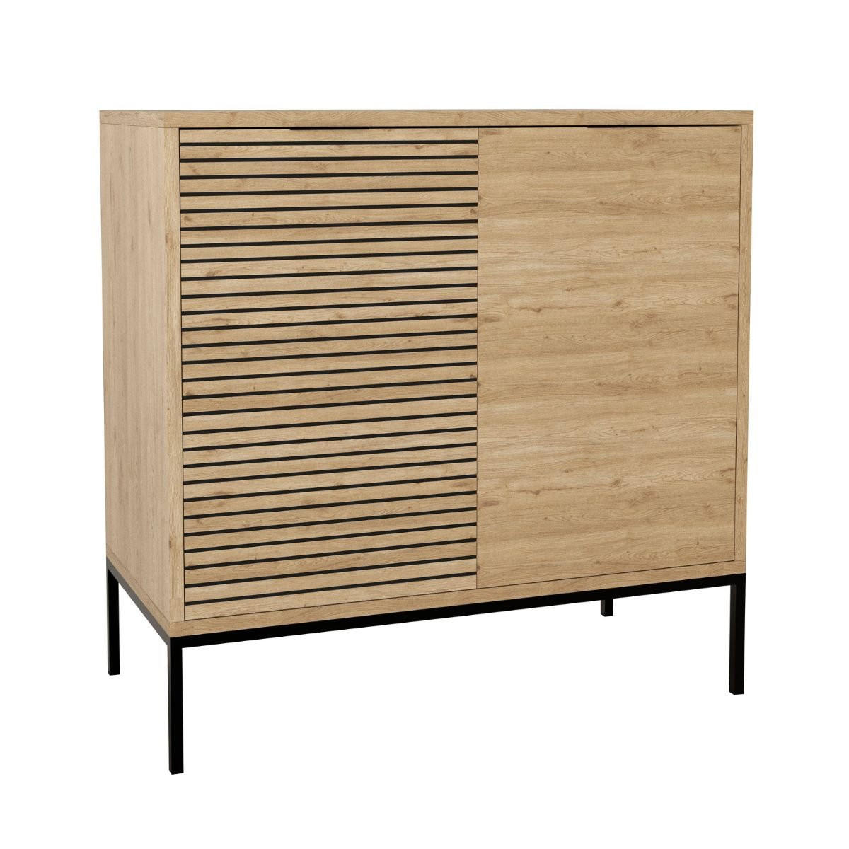 KLEINES Buffet mit 2 Türen und Metallfüßen Ariel - L80 cm - Apfelbaumfarben, Holzwerkstoff (40/80/80cm) - Calicosy
