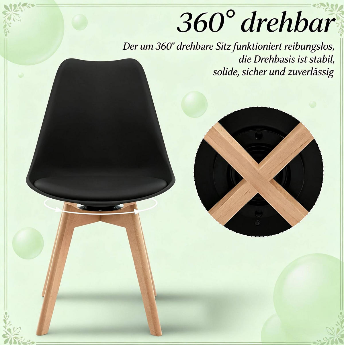 ESSSTUHL 4er-Set drehbar Kunstleder Schwarz - Schwarz, Holz (40.5/83/40.5cm) - Meubliv