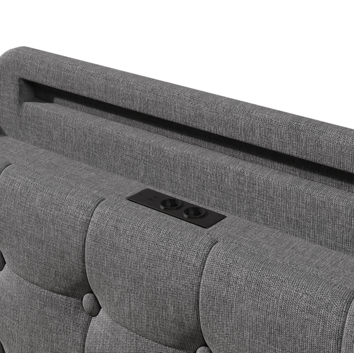 POLSTERBETT 140/200 cm Grau aus Leinen mit LED-Lichtleiste und Stauraum - Grau, Textil (140/200cm) - OKMYHOME