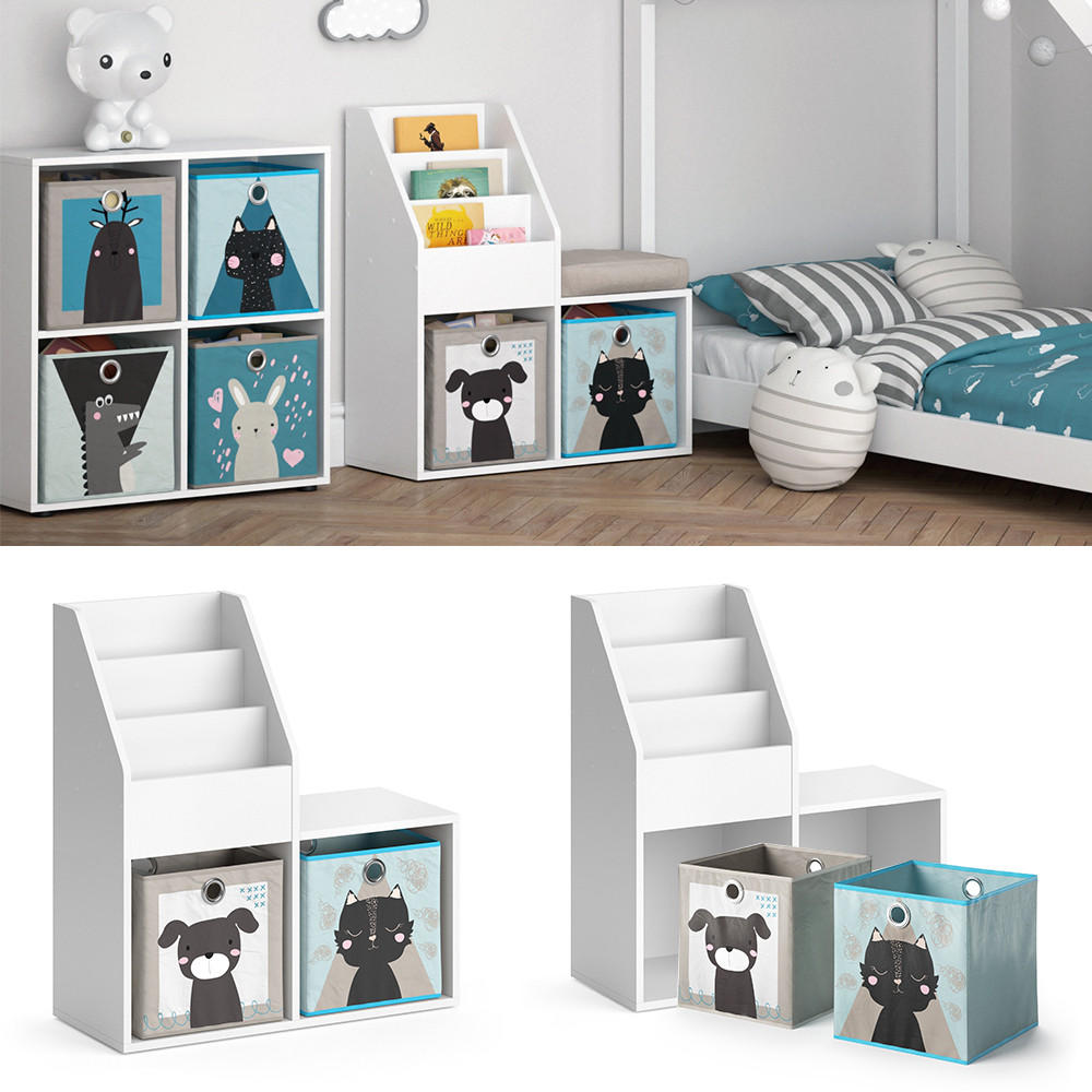 KINDERREGAL Luigi Weiß 72 x 79 cm Mini, mit 2 Faltboxen opt.4 - Weiß, Holzwerkstoff (30.9/79/72cm) - Vicco