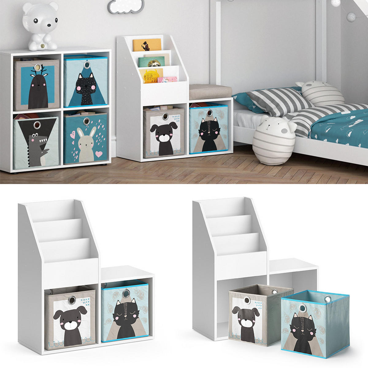 KINDERREGAL Luigi Weiß 72 x 79 cm Mini, mit 2 Faltboxen opt.4 - Weiß, Holzwerkstoff (30.9/79/72cm) - Vicco