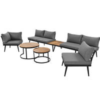 GARTENLOUNGE-SET 160/64/75 cm 6-tlg. mit 8 cm Kissen, modularer Kombination und verzinktem Eisenrahmen, Antikgrau - Grau, Metall - Redom