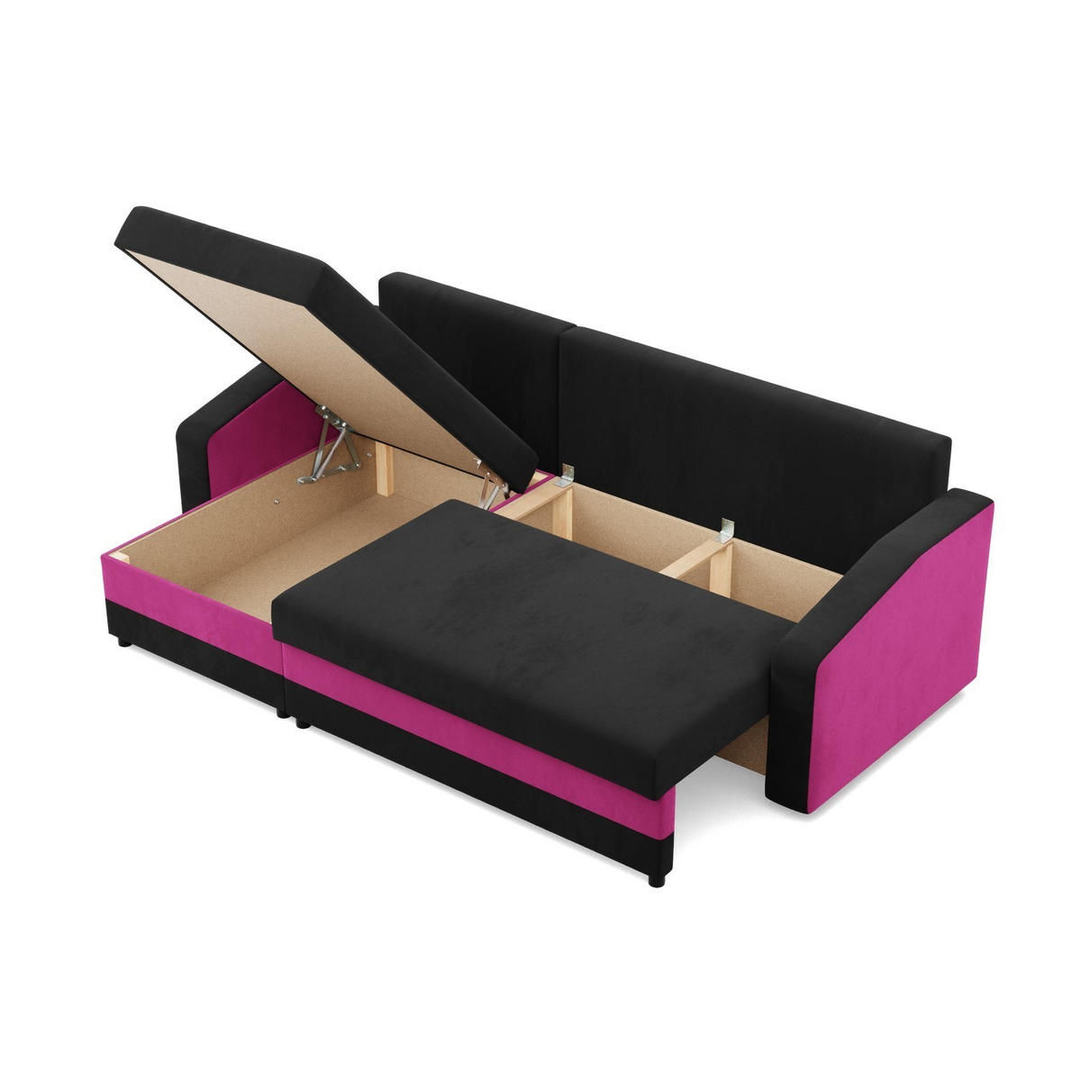 ECKSOFA MIT SCHLAFFUNKTION ORION, Schwarz + Rosa - Pink/Schwarz, Textil (231/140cm)