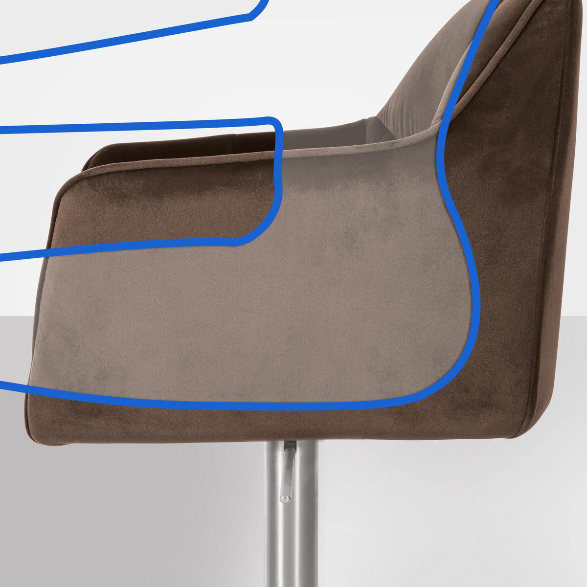 BARHOCKER Samt Braun - Edelstahlfarben/Braun, Textil/Metall (64/88/45cm) - CLP