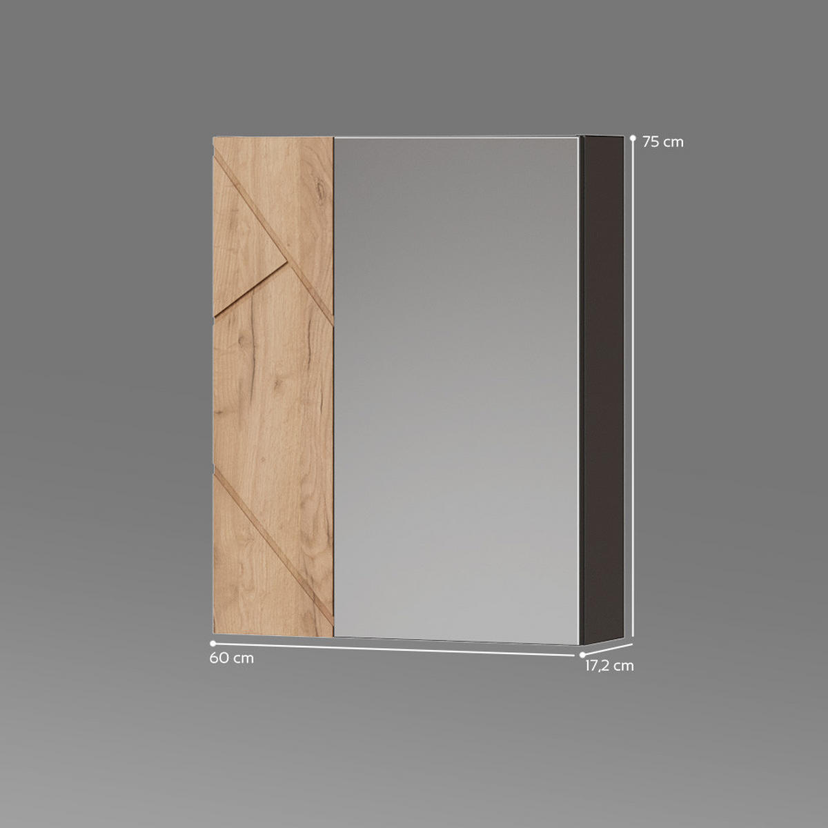 SPIEGELSCHRANK Ronco Anthrazit/Goldkraft Eiche 60 x 75 cm - Anthrazit/Eiche Wotan, Holzwerkstoff (60/75/17.2cm) - Livinity®