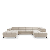 ECKSOFA PUDDING U Links mit Schlaffunktion 125x260 Velours Creme - Creme/Schwarz, Holz/Textil (203/350cm) - Muffo