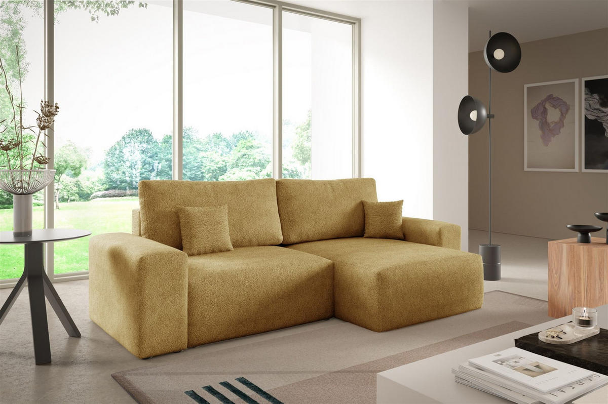 ECKSOFA Arona Xs Mit Schlaffunktion - Gelb, Holzwerkstoff/Textil (255/148cm) - Fun Möbel