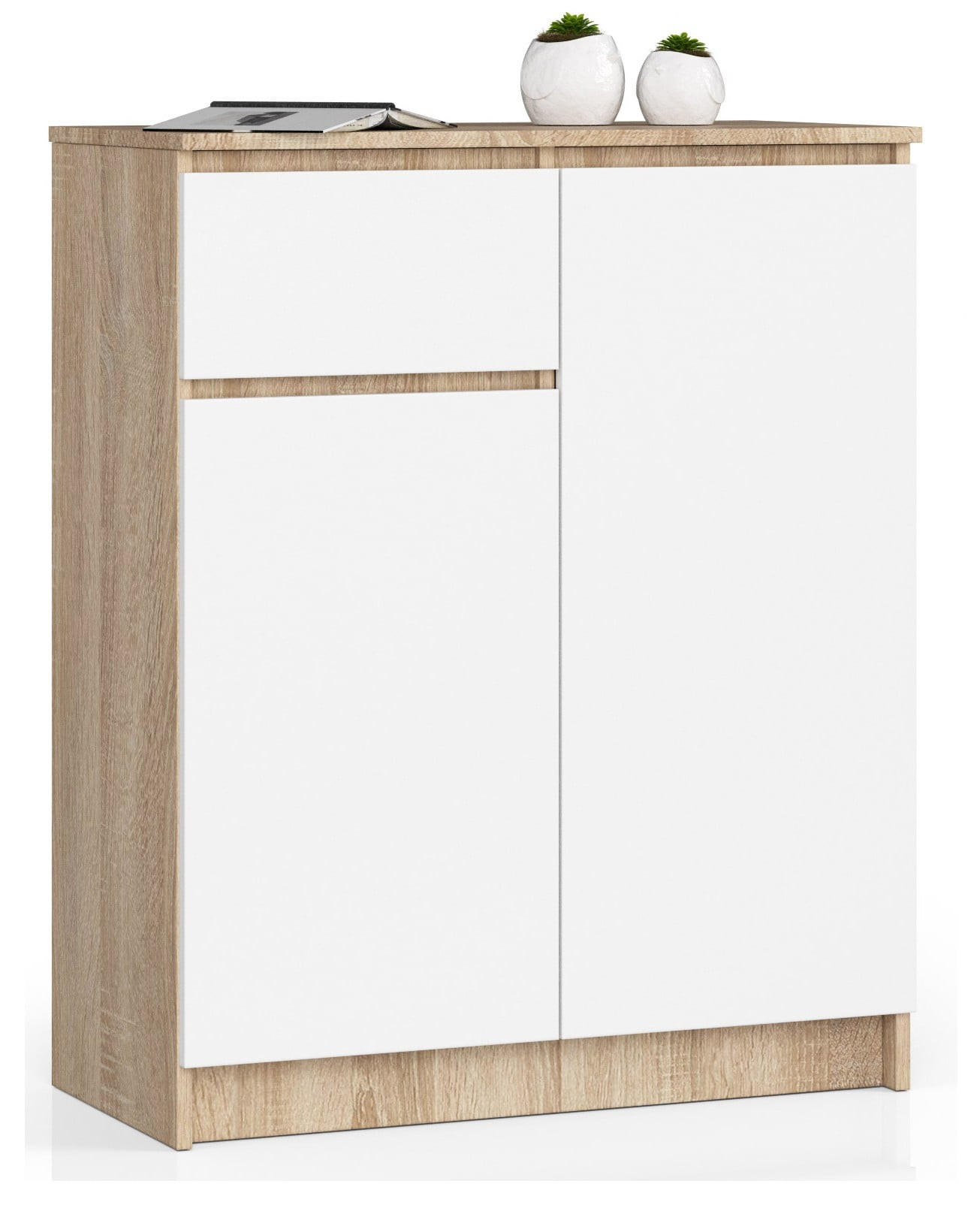 KOMMODE Eiche Sonoma, Weiß 99/80/40 - Weiß, Holzwerkstoff (80/99/40cm) - RAUMHIRSCH FURNITURE