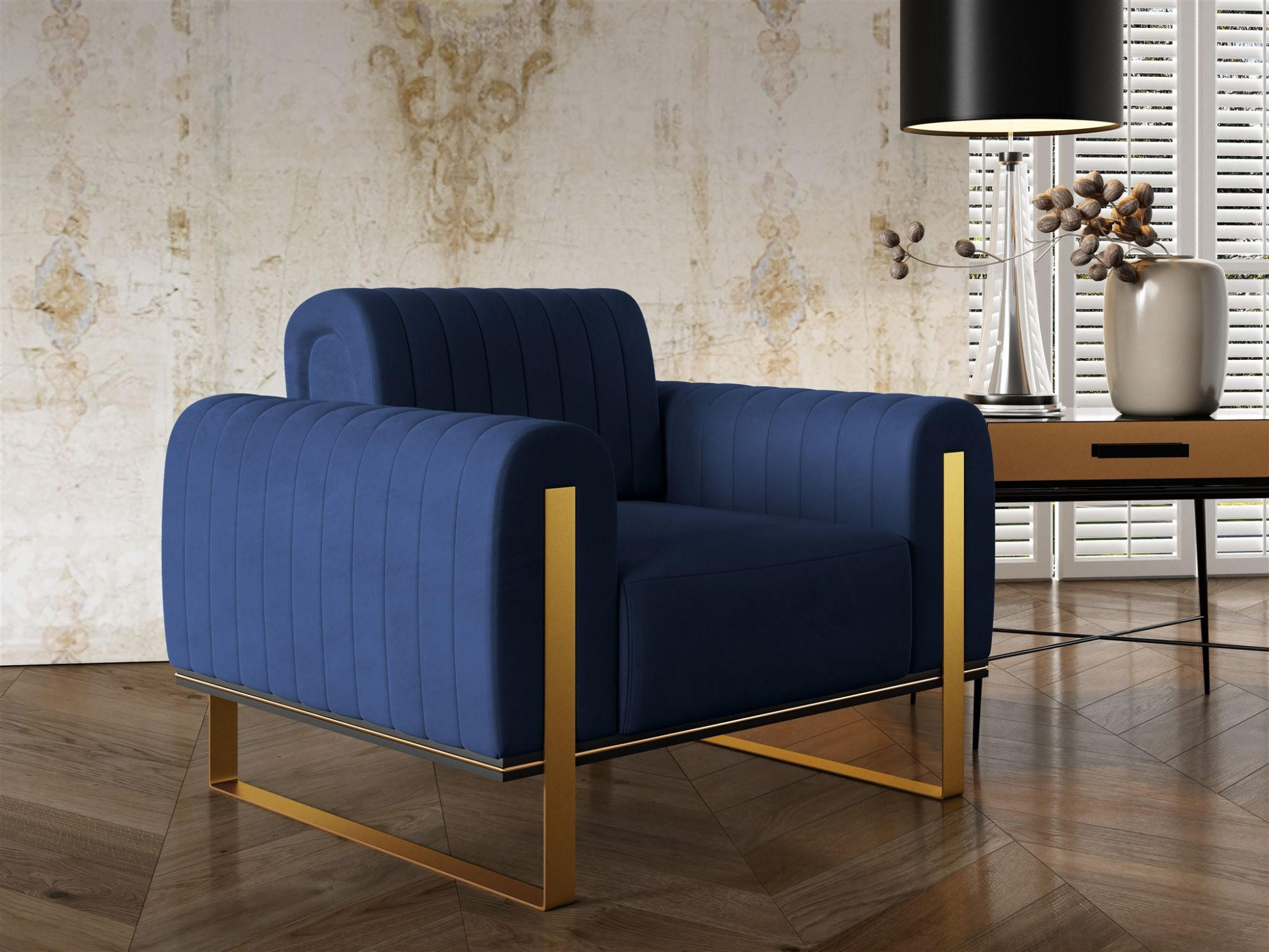 SESSEL Valerie - Dunkelblau, Holzwerkstoff/Textil (106/79/90cm) - Fun Möbel