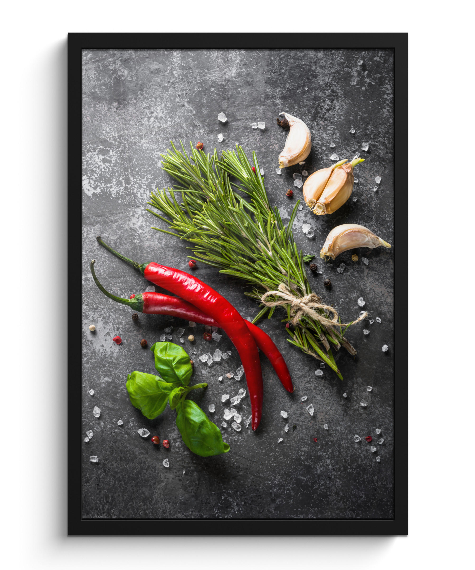GERAHMTES BILD Pfeffer - Kräuter - Gewürze - Beton 40x60 cm - Dunkelgrau, Papier (40/60cm) - MuchoWow