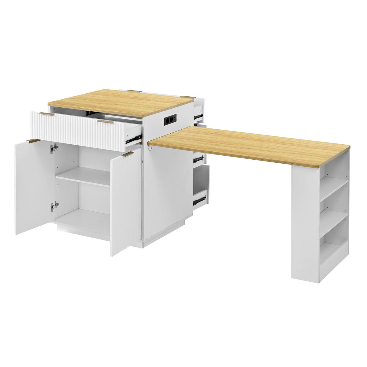 KÜCHENINSEL ausziehbar 127,5-205/67/92 cm mit LED DE-39579 Weiß - Weiß, Holzwerkstoff (67/92/127.5cm) - ComfortXL