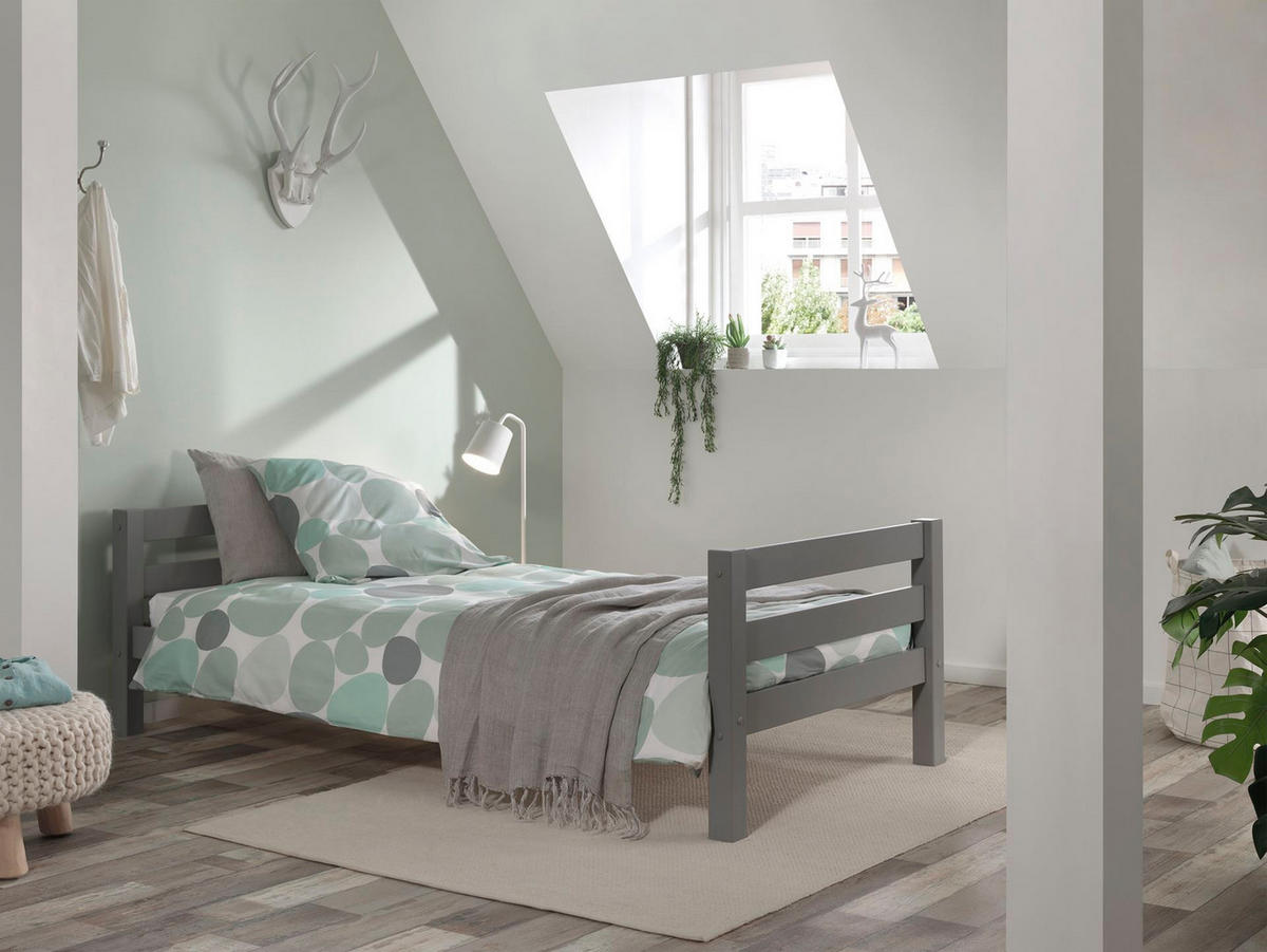 EINZELBETT Karolina 210x63x99 aus Massivholz in grau - Grau, Holz (90/200cm) - 58aufmkessel