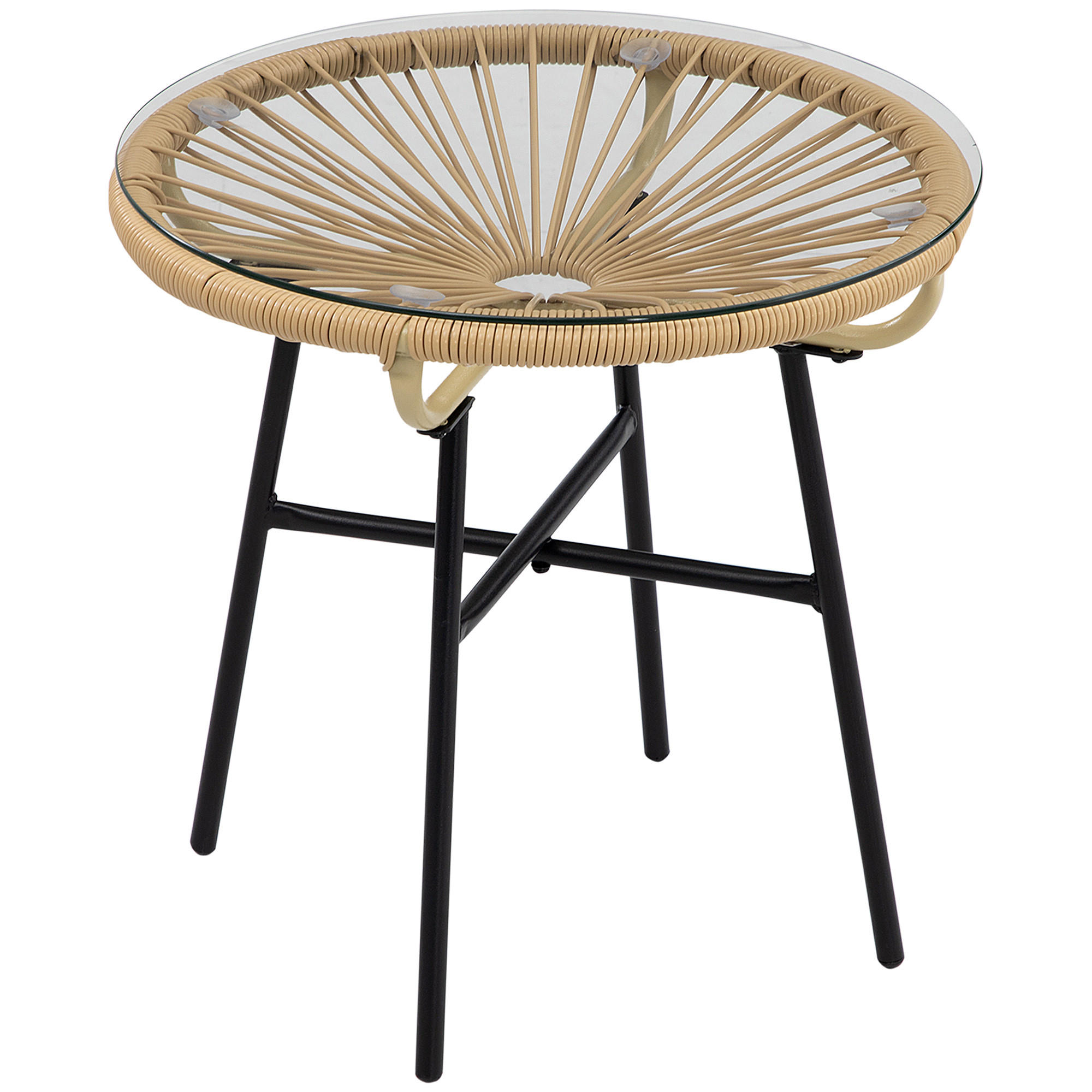 BALKONTISCH, Beige, Eisen, PE-Rattan, Glas - Beige, Kunststoff (50/50/50cm) - Outsunny