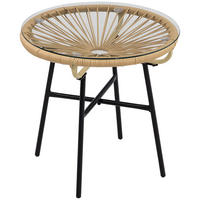 BALKONTISCH, Beige, Eisen, PE-Rattan, Glas - Beige, Kunststoff (50/50/50cm) - Outsunny