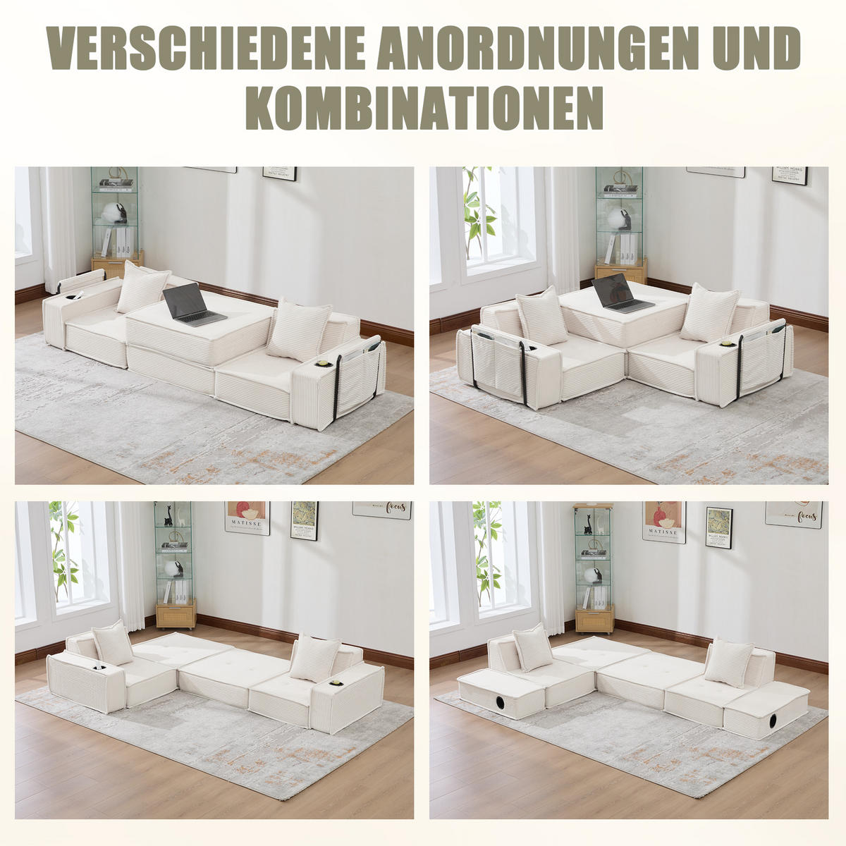 SCHLAFSOFA 162/78/66 cm Beige Cord mit seitlichem Stauraum und Getränkehaltern - Beige, Textil (162/66/78cm) - Oxeza