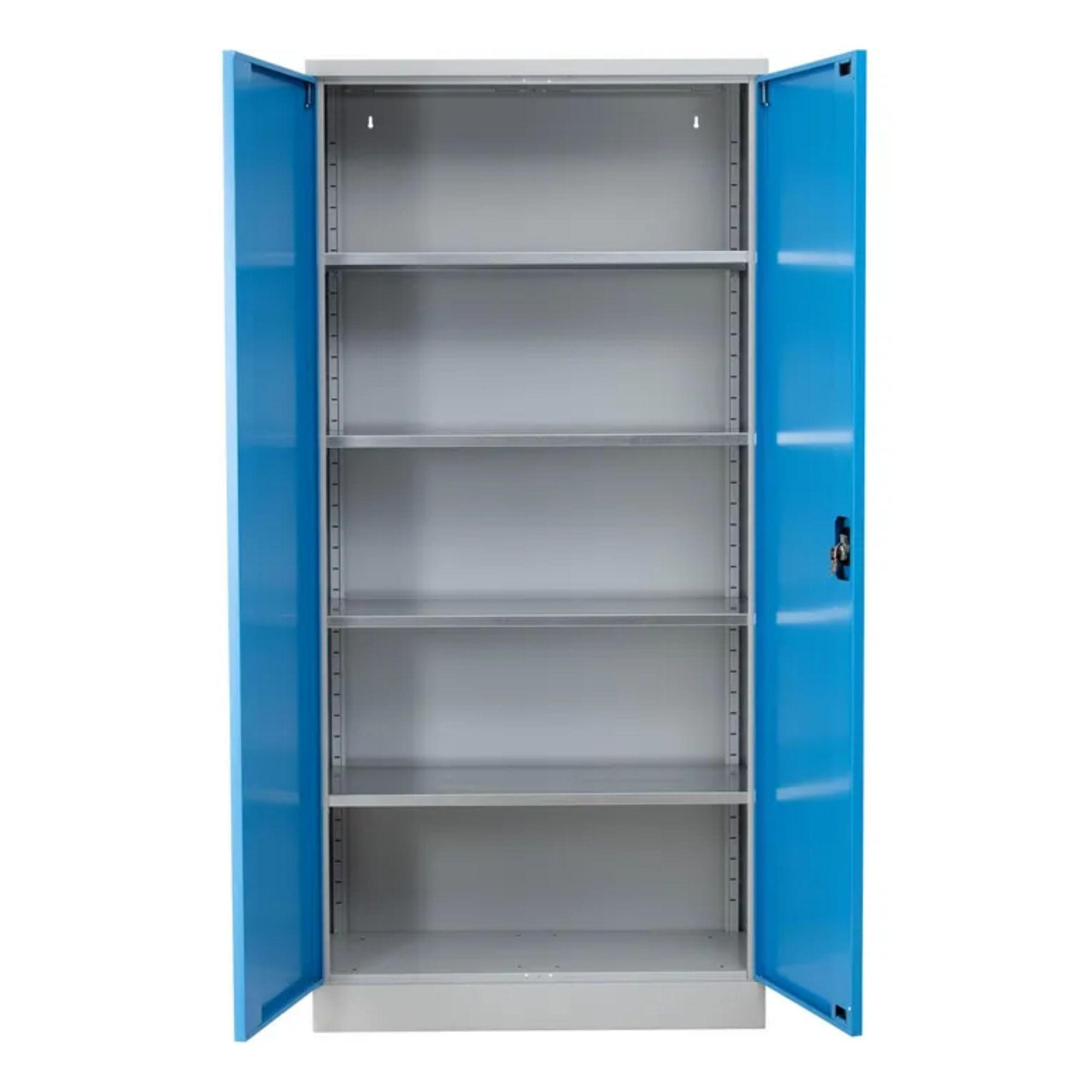 STAHLSCHRANK Bee mit 4 lackierten Fachböden 195x92x60 cm Korpusfarbe Lichtgrau Frontfarbe Lichtblau - Hellblau, Metall (92/195/60cm)
