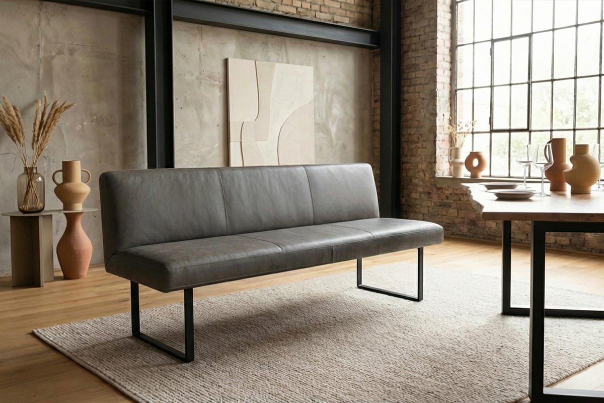 ESSZIMMERBANK ELEEN Anthrazit Leder - Anthrazit, Leder (223/85/69cm) - KAWOLA