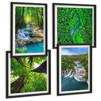 BILDER SET 4er Set - 50x50 cm & 40x60 cm Schwarzer Rahmen - Wasserfälle grüner Wald Wasser - Schwarz, Kunststoff (50/50cm) - TULUP