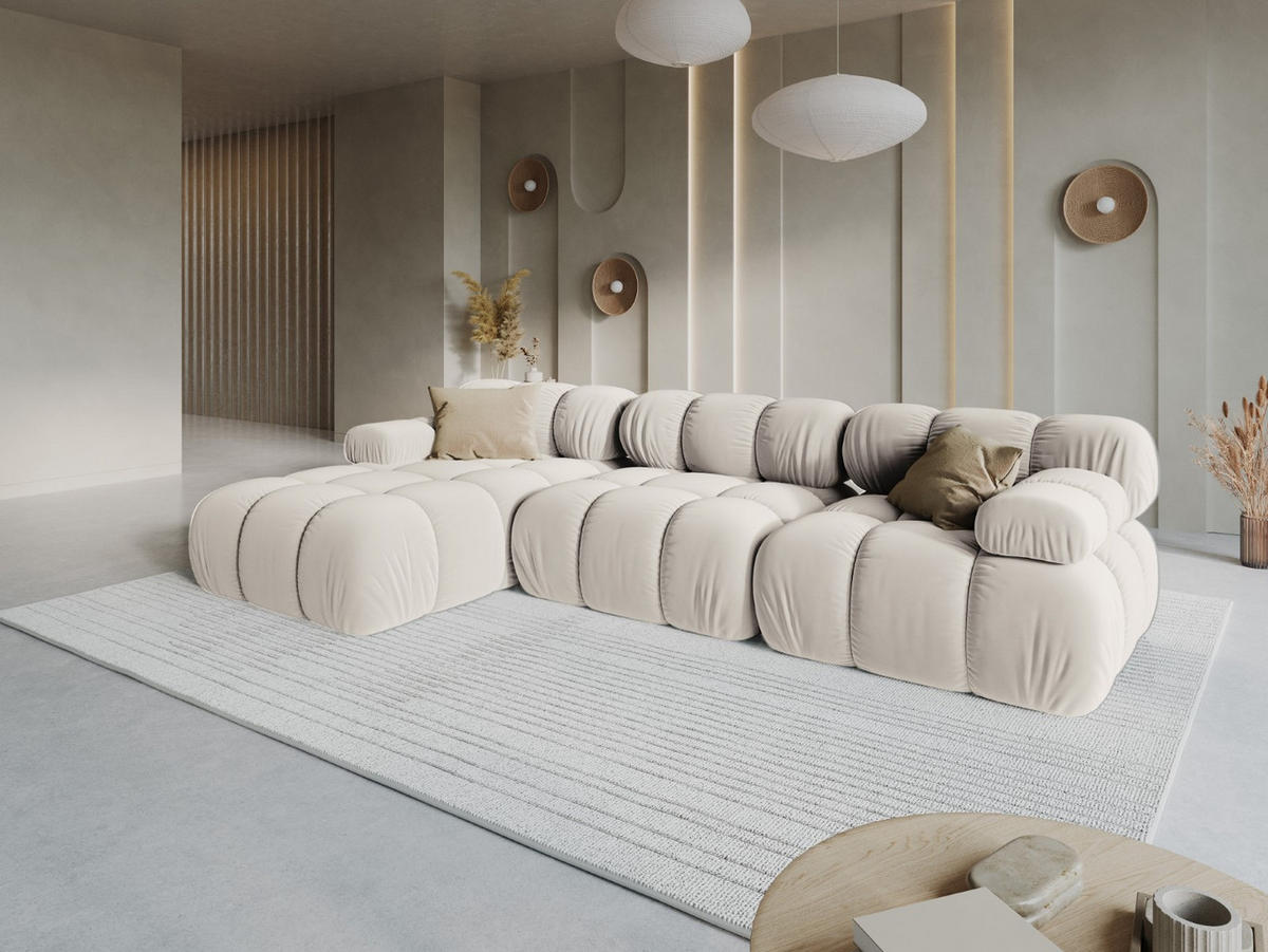 MODULARES-ECKSOFA links Bellis aus Samt leichtes beige 4 Sitzplätze - Creme, Textil (122/285cm) - Micadoni