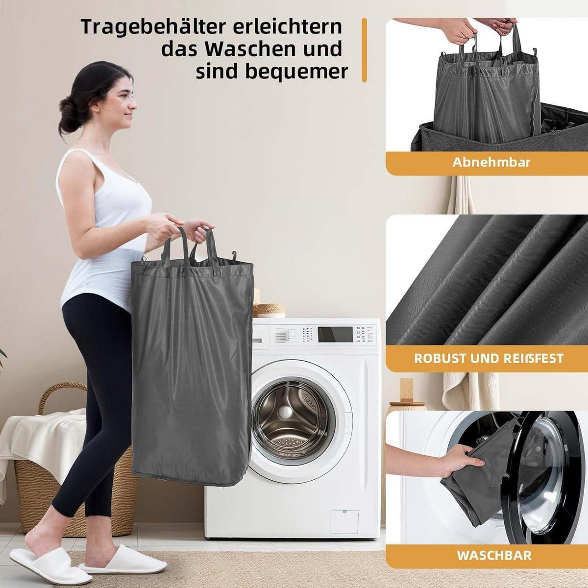 WÄSCHEKORB 3 Fächer Dunkelgrau 160L - Anthrazit, Textil (39/69/59cm)