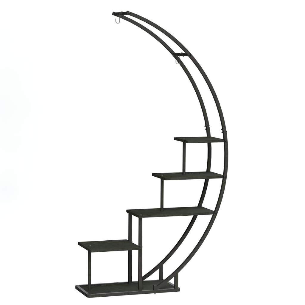 DANDIBO Blumenregal indoor 170 cm Hoch Metall Schwarz Halbrund 96585 Blumentreppe Groß Rund Pflanzenständer Modern Design - Schwarz, Metall (95/170/30cm) - DanDiBo