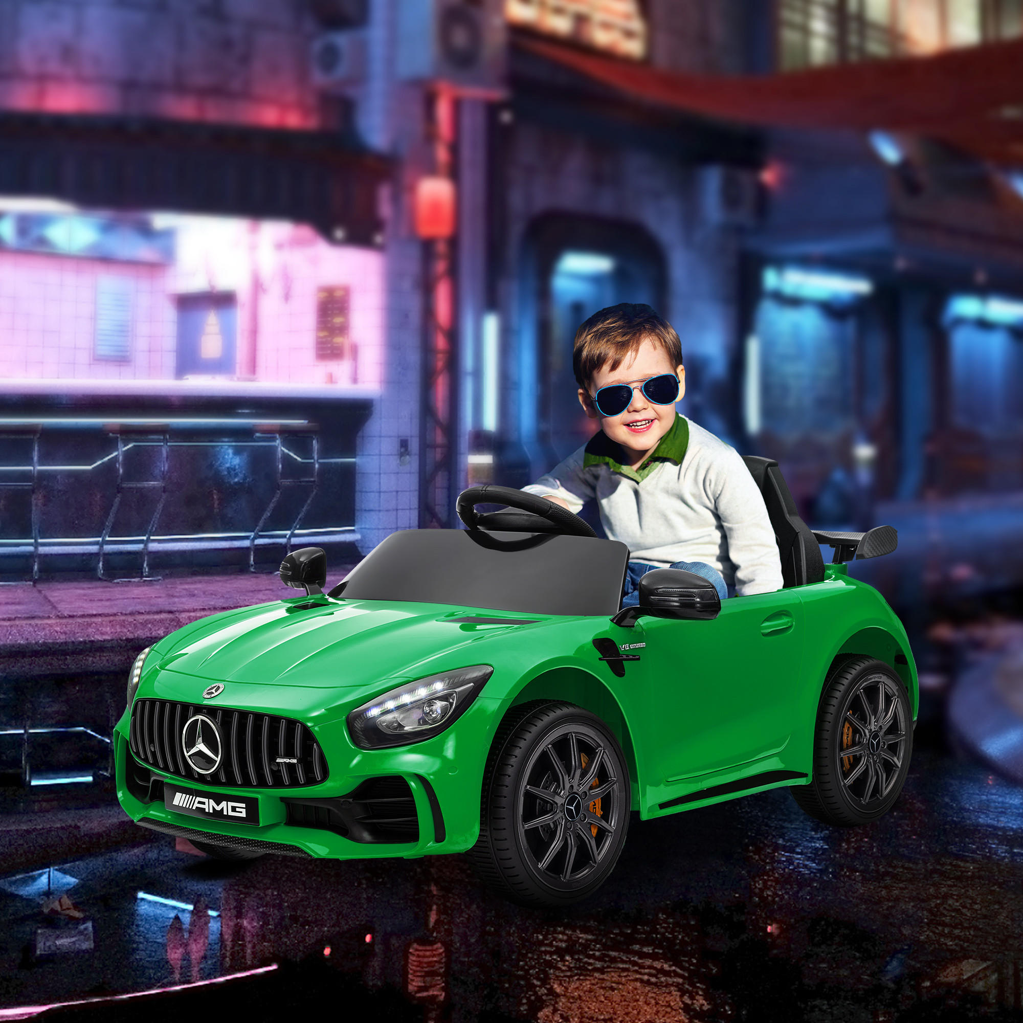 ELEKTRO-KINDERAUTO, Mercedes, 3-5 km/h, Fernbedienung, Licht & Musik, Grün - Grün, Kunststoff/Metall (108/67/46cm) - AIYAPLAY