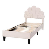 SAMT-POLSTERBETT 90/200 cm in Beige mit Blumen-Kopfteil - Beige, Textil (90/200cm) - BEAOK