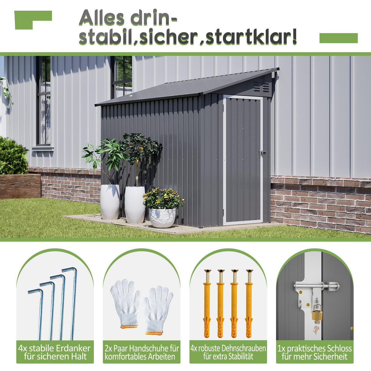 GERÄTEHAUS Metall-Anlehn-Geräteschuppen rostbeständig, wetterfest - Grau, Metall (242/111cm)