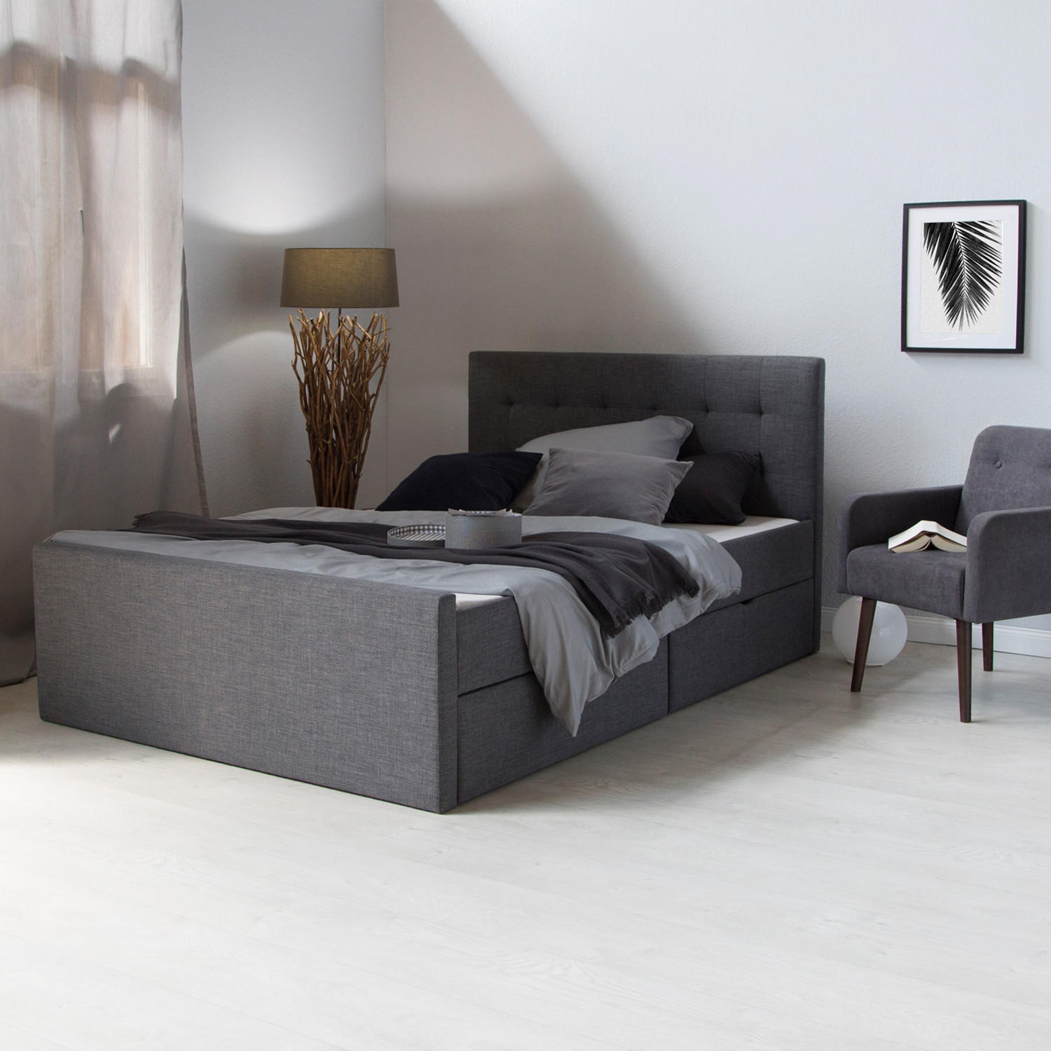 POLSTERBETT mit Stauraum 140/200 cm in Grau - Anthrazit/Grau, Textil (140/200cm) - Homestyle4u