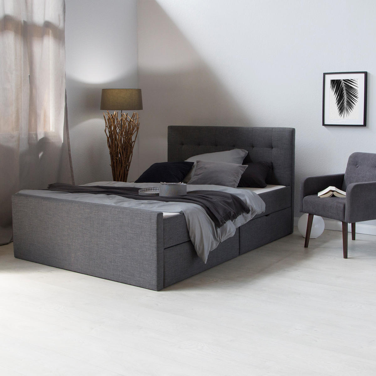 POLSTERBETT mit Stauraum 180/200 cm in Anthrazit Grau - Anthrazit/Grau, Textil (180/200cm) - Homestyle4u