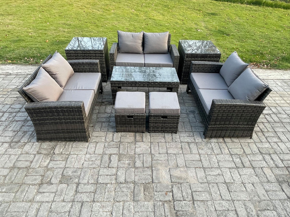 GARTENMÖBELSET Polyrattan Dunkelgrau 8-Sitzer - Dunkelgrau, Metall - Fimous