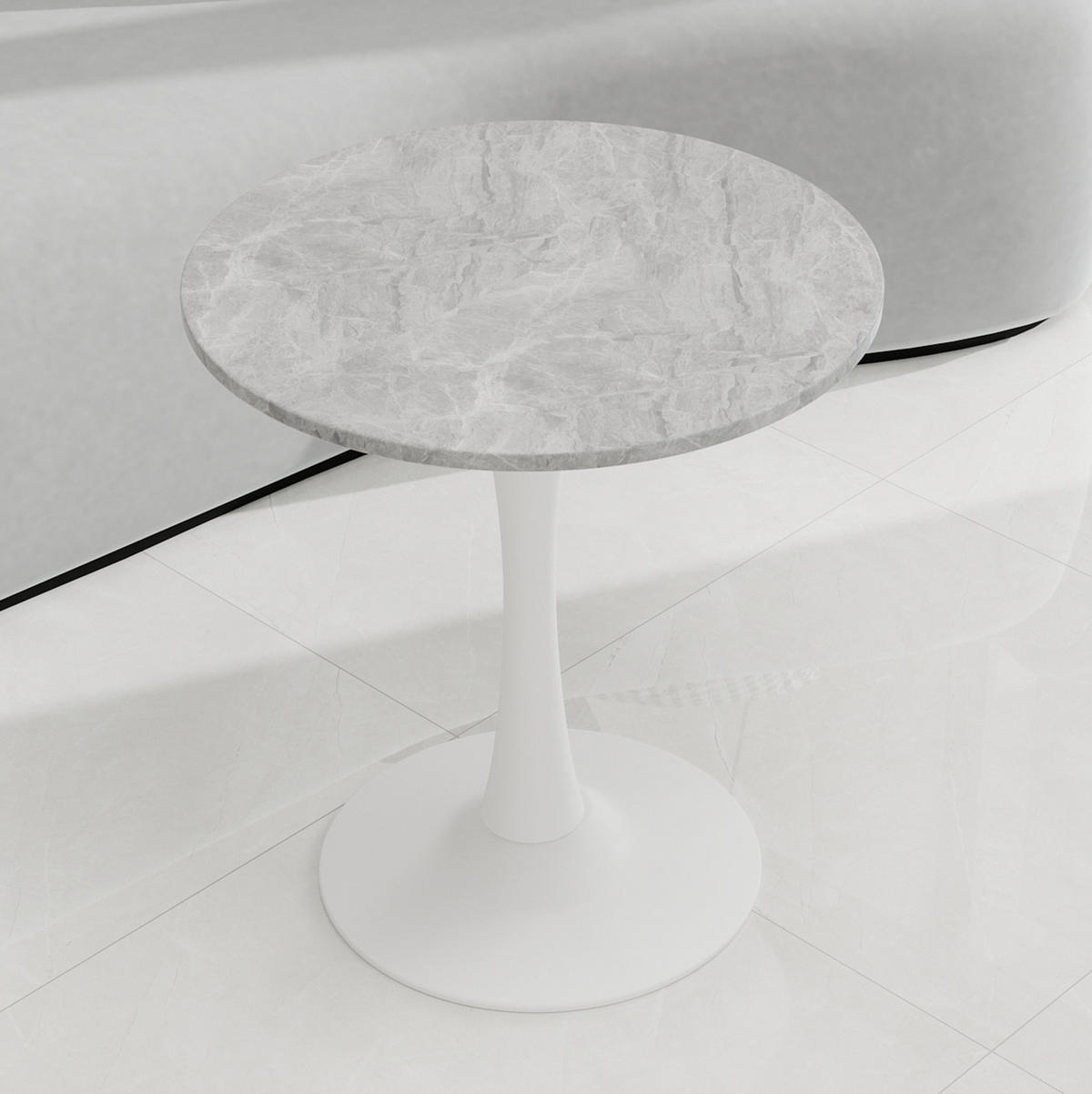 KONFERENČNÍ stolek 70/70/72 cm šedo-bílý z umělého mramoru s kulatou deskou - šedá, kámen (70/70/72cm) - OKWISH