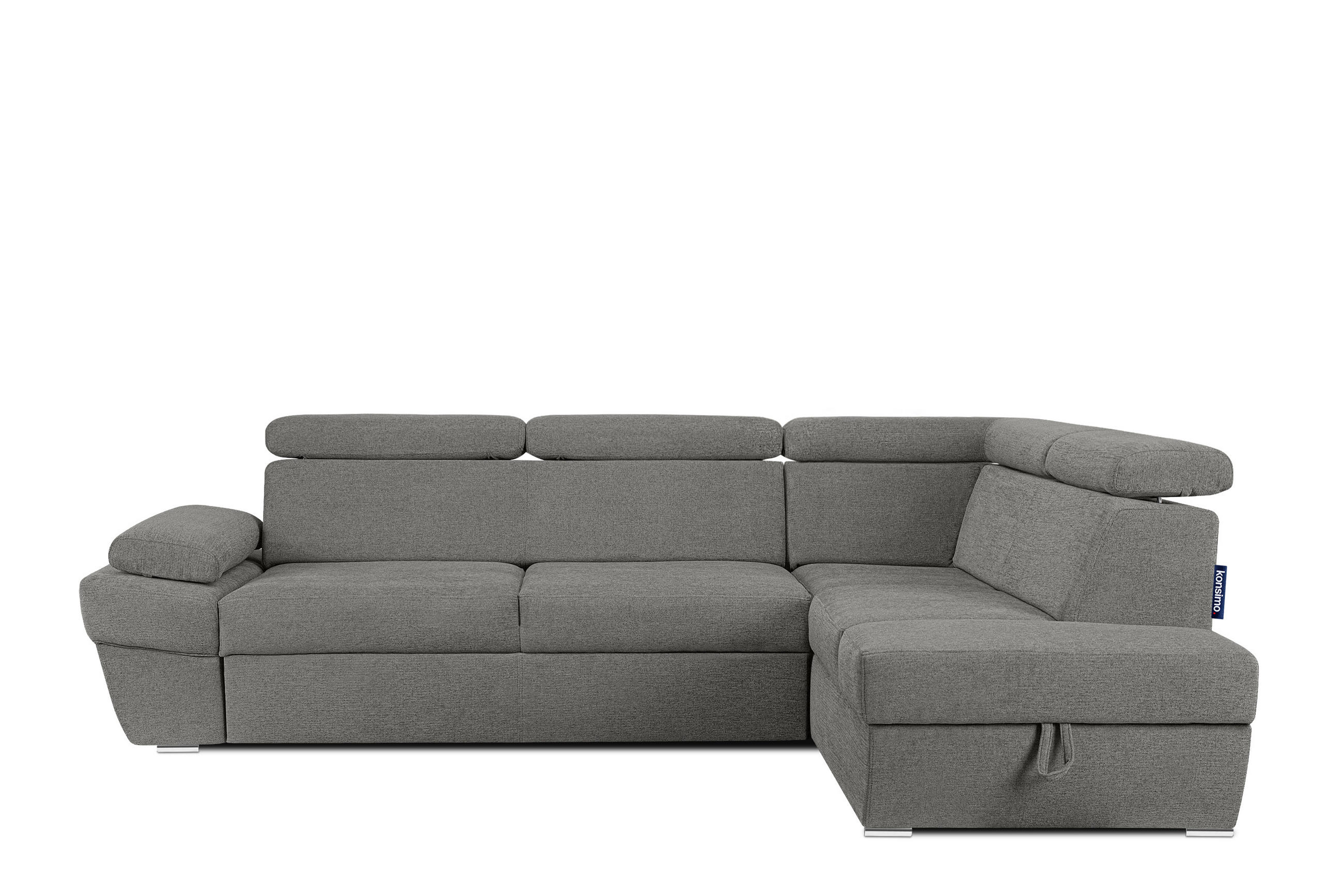 SCHLAFECKSOFA RATLO rechts 4/5-Sitzer mit Bettkasten in Lederoptik, grau - Silberfarben/Grau, Textil (270/190cm) - KONSIMO®