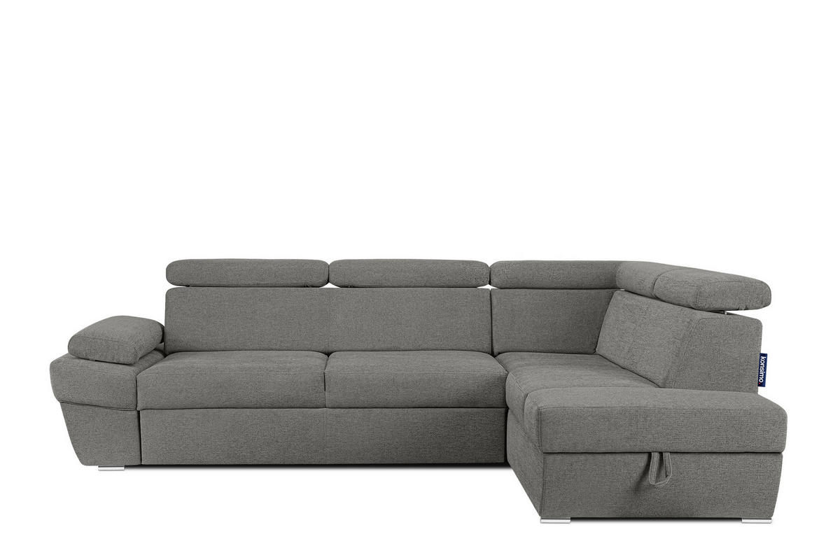 SCHLAFECKSOFA RATLO rechts 4/5-Sitzer mit Bettkasten in Lederoptik, grau - Silberfarben/Grau, Textil (270/190cm) - KONSIMO®