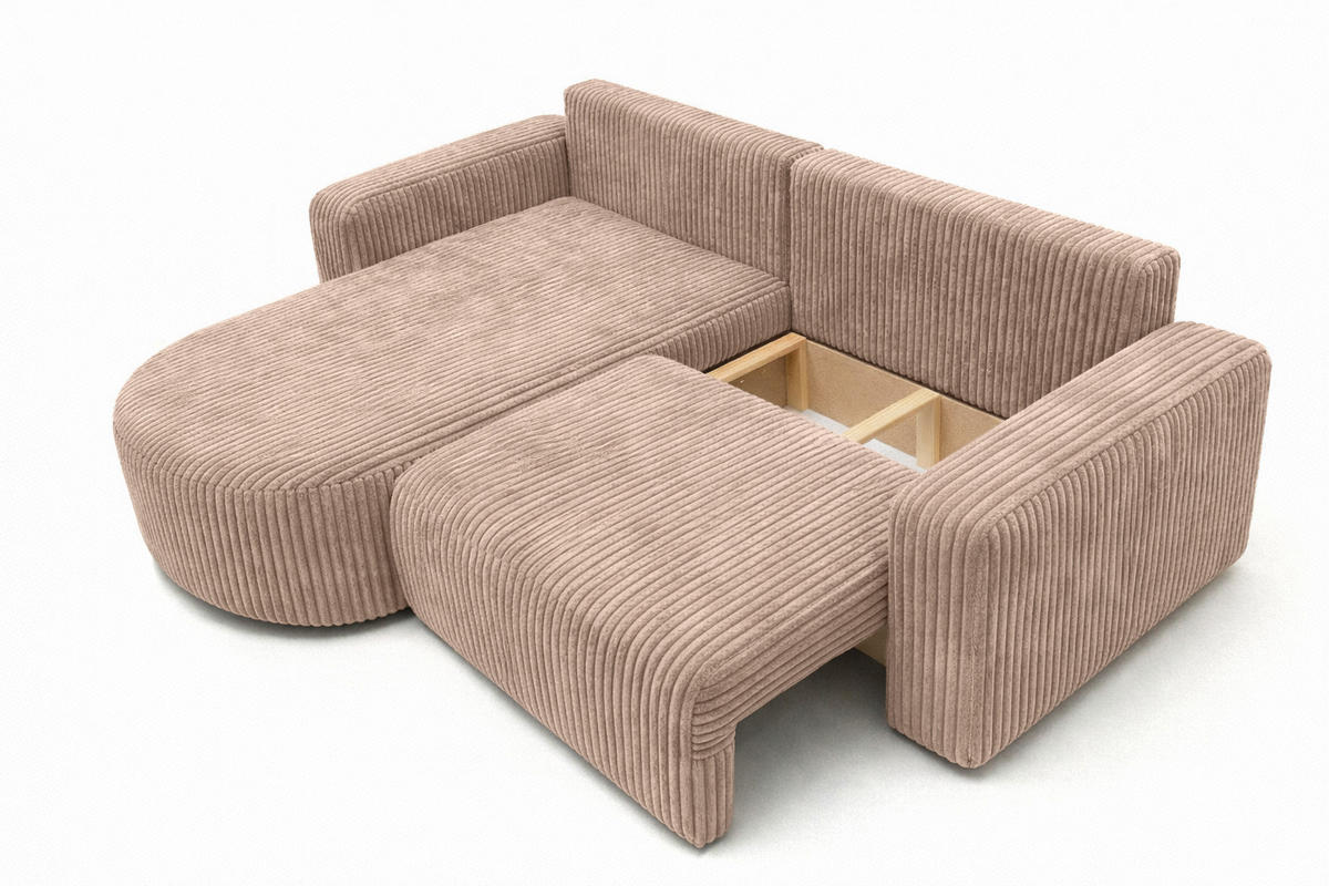 ECKSOFA Mit Schlaffunktion, Cordstoff Tilia, Braun, Links, ROUND ONE - Braun, Holz (244/175cm) - Kaiser Möbel