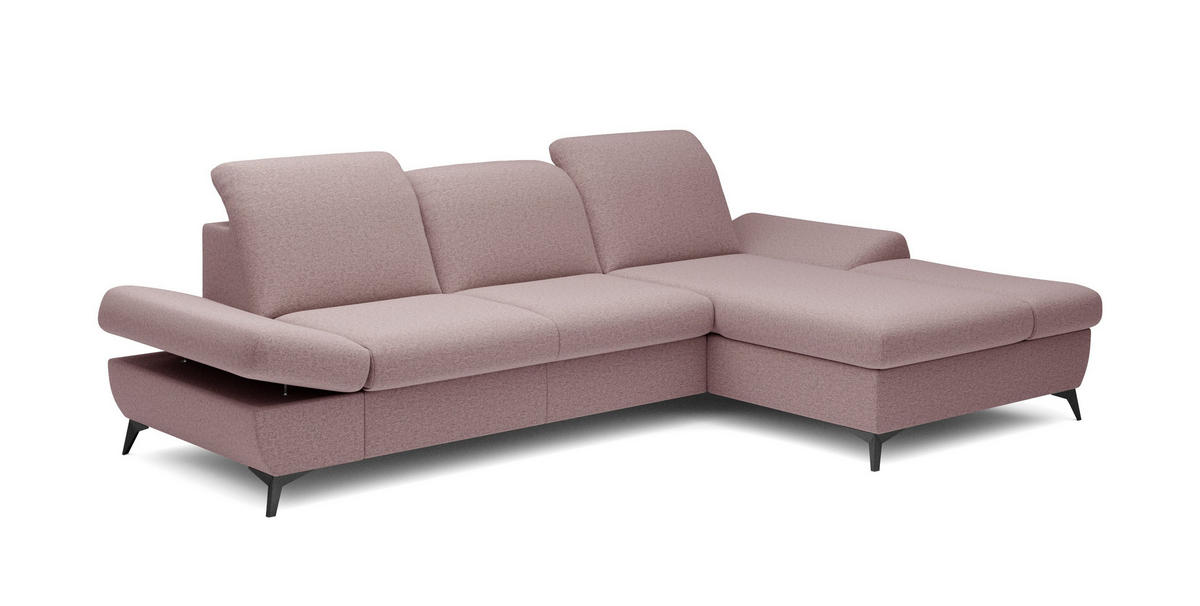 ECKSOFA FELICE R-S Rosa Geflochtener Stoff mit Schlaffunktion - Rosa, Holz (284/166cm) - MASSENO