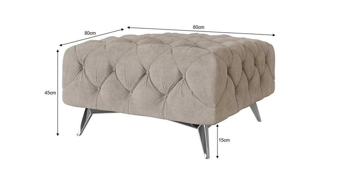 HOCKER Chesterfield Laura Dunkle Creme Samt - Silberfarben/Creme, Holz/Textil (80/45/80cm) - S-Style Möbel
