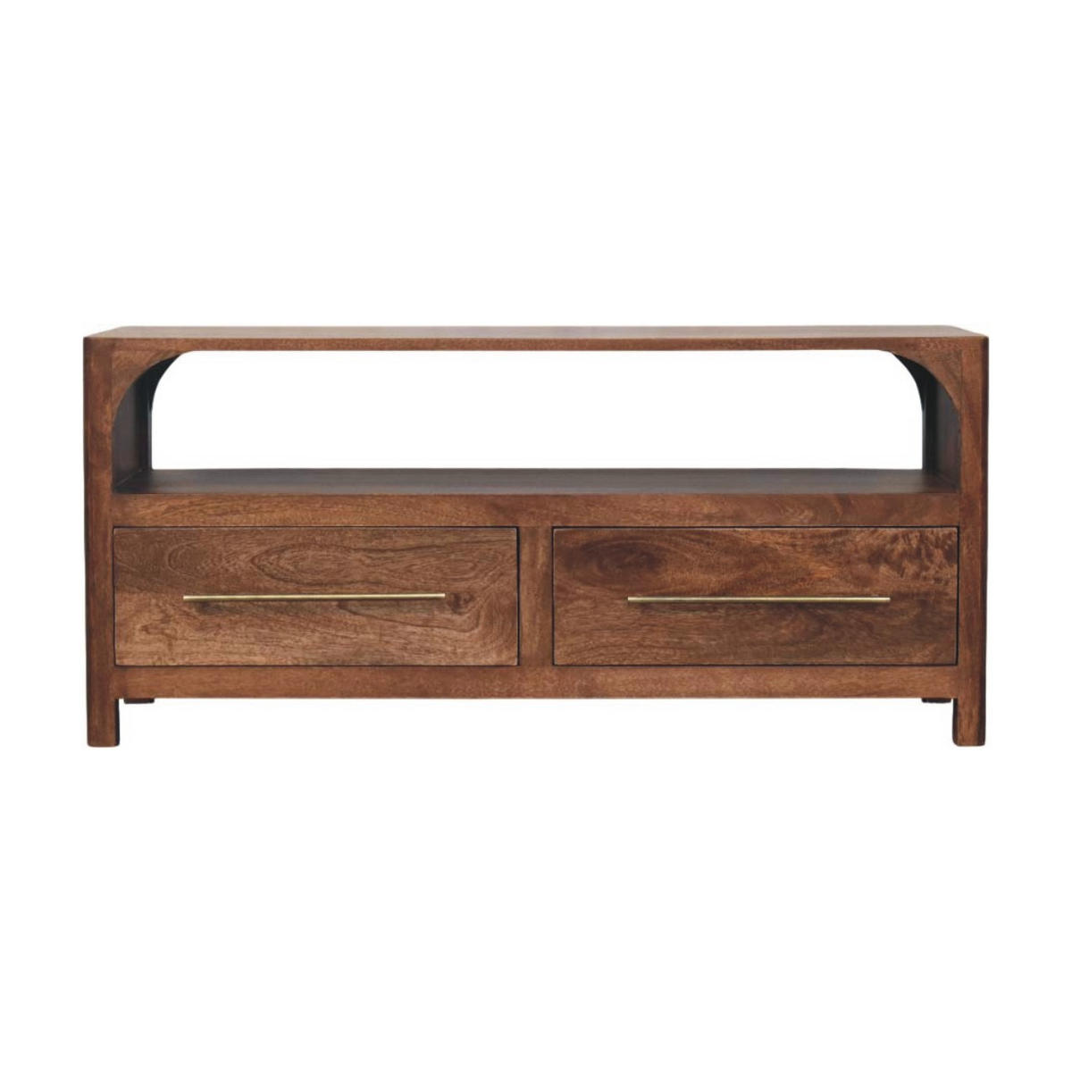 MEDIENKONSOLE mit Roasted-Almond-Finish, 2 Schubladen, 1 offene Ablage, sanftes Braun - Goldfarben/Braun, Holz/Metall (110/50/35cm) - Artisan Furniture
