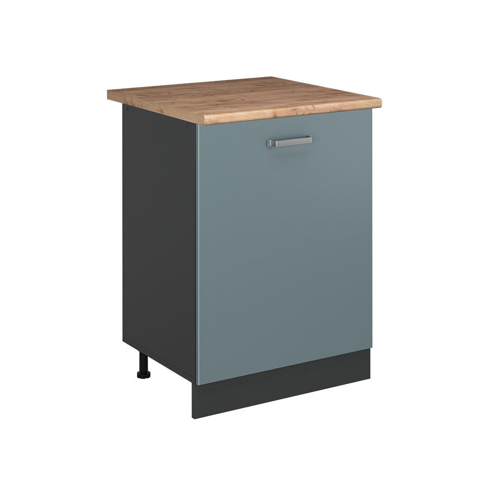 SPODNÍ SKŘÍŇKA KUCHYŇSKÉ LINKY R-Line, Modrošedá/Antracit, 60 cm s 1 dveřmi pracovná doska Dub Goldkraft - antracitová/šedohnědá, kompozitní dřevo (60/81.6/60cm) - Vicco