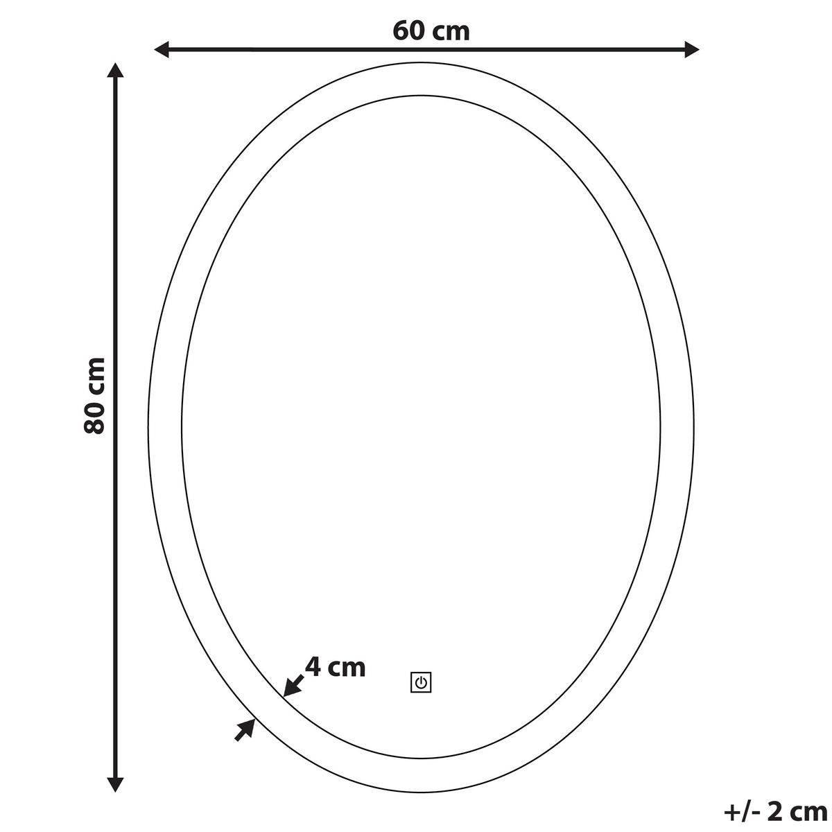 BADSPIEGEL mit LED-Beleuchtung oval 60/80 cm Viriat - Silberfarben, Glas (60/80/3cm) - Beliani
