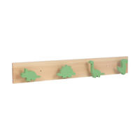 VEŠIAK prírodná zelená 4-háčiky dinosaurus 50 cm - svetlohnedá, drevo/kompozitné drevo (50/7/4cm) - Relaxdays