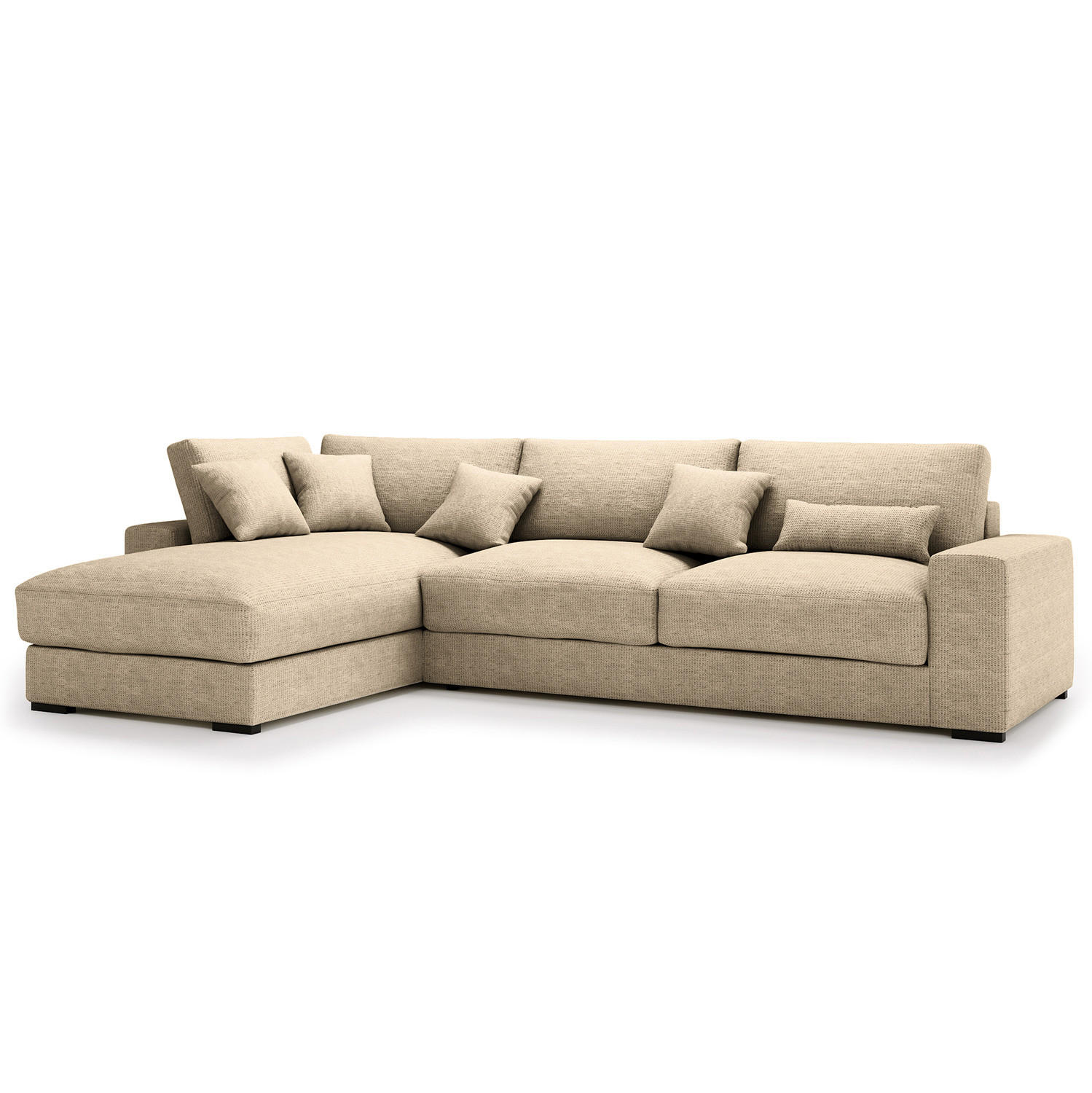 ECKSOFA mit Longchair - Beige/Schwarz, Kunststoff/Textil (340/205cm) - home24